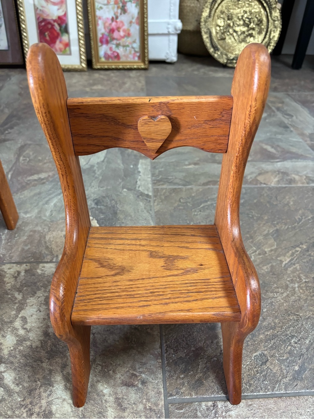 Classic Wooden Heart Back Accent Chair - Oak Finish